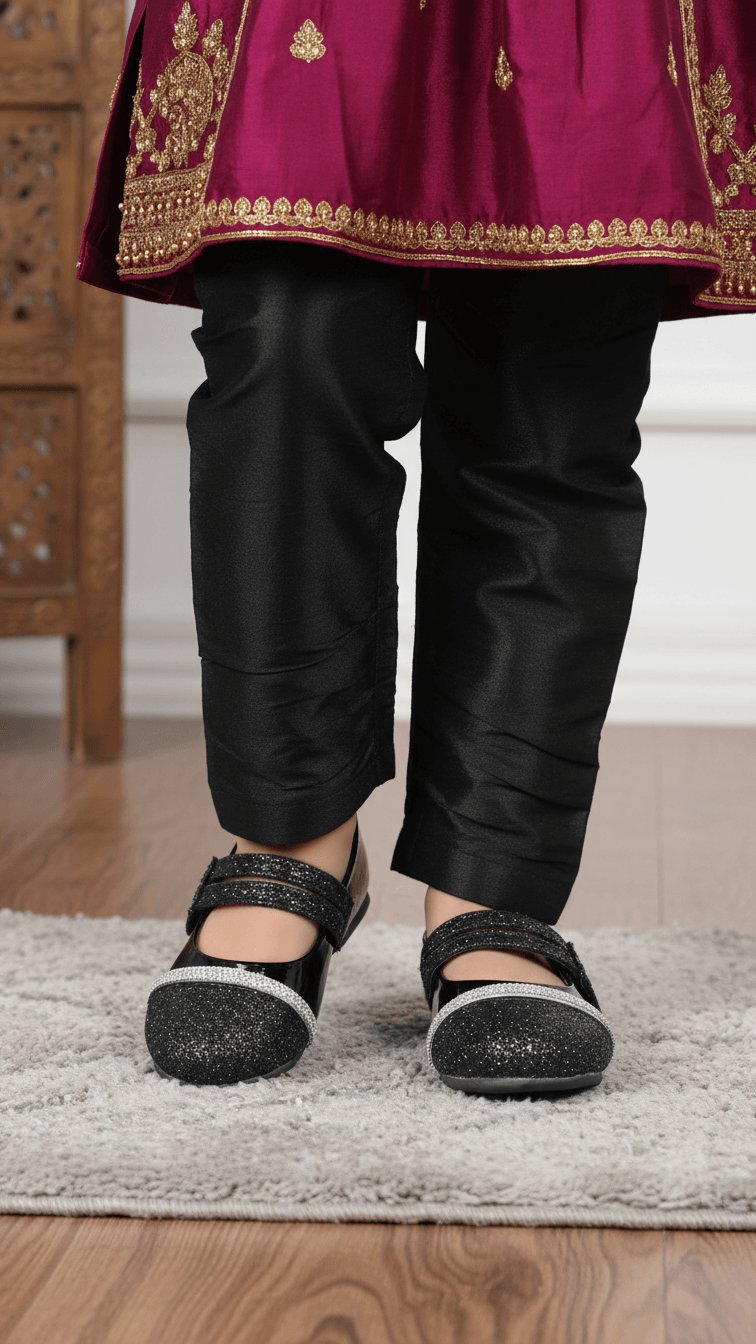 Girls Black Fancy Pumps KD2274