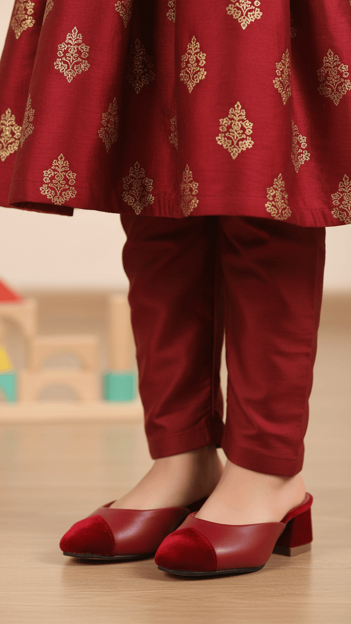 Girls Maroon Formal Pumps KD2285