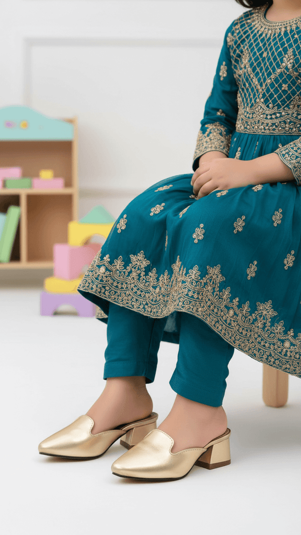 Girls Golden Formal Pumps KD2289