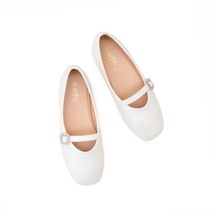 Girls White Formal Pumps KD2469