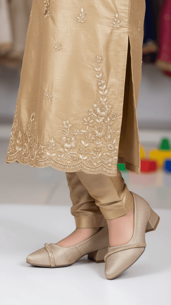 Girls Golden Fancy Pumps KD2608