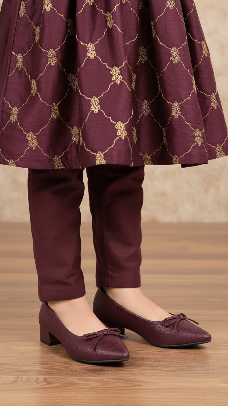 Girls Maroon Formal Pumps KD2611
