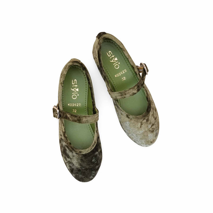 Girls Olive Formal Pumps KD2627