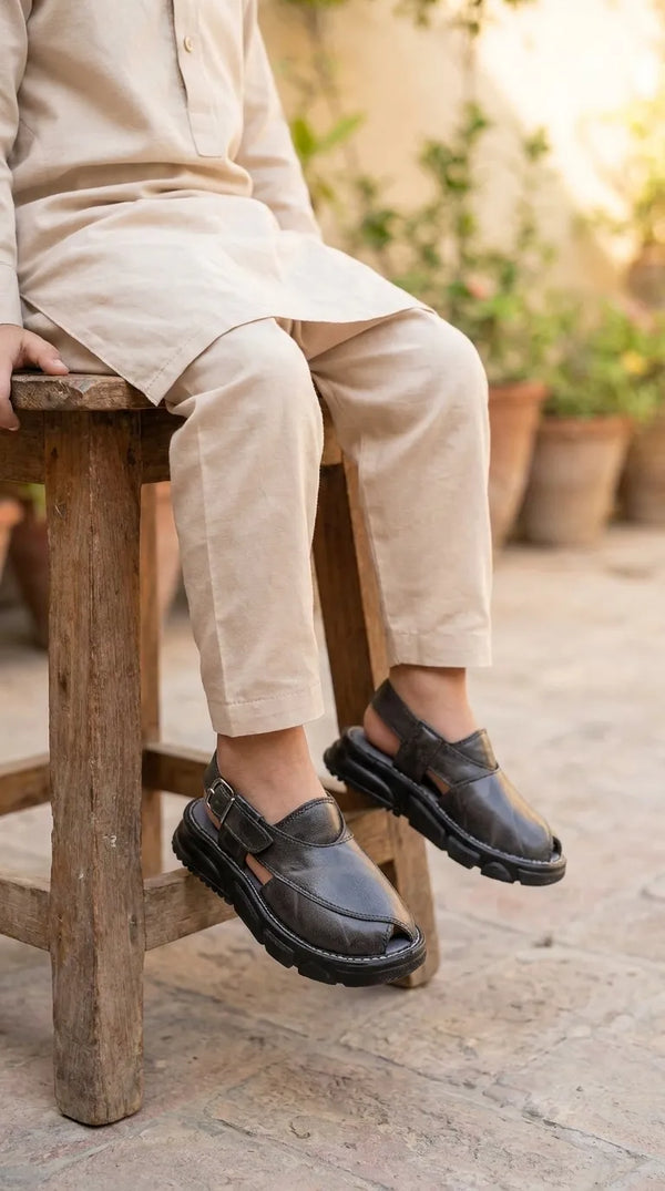 Boys Grey Peshawari Chappal KD2692