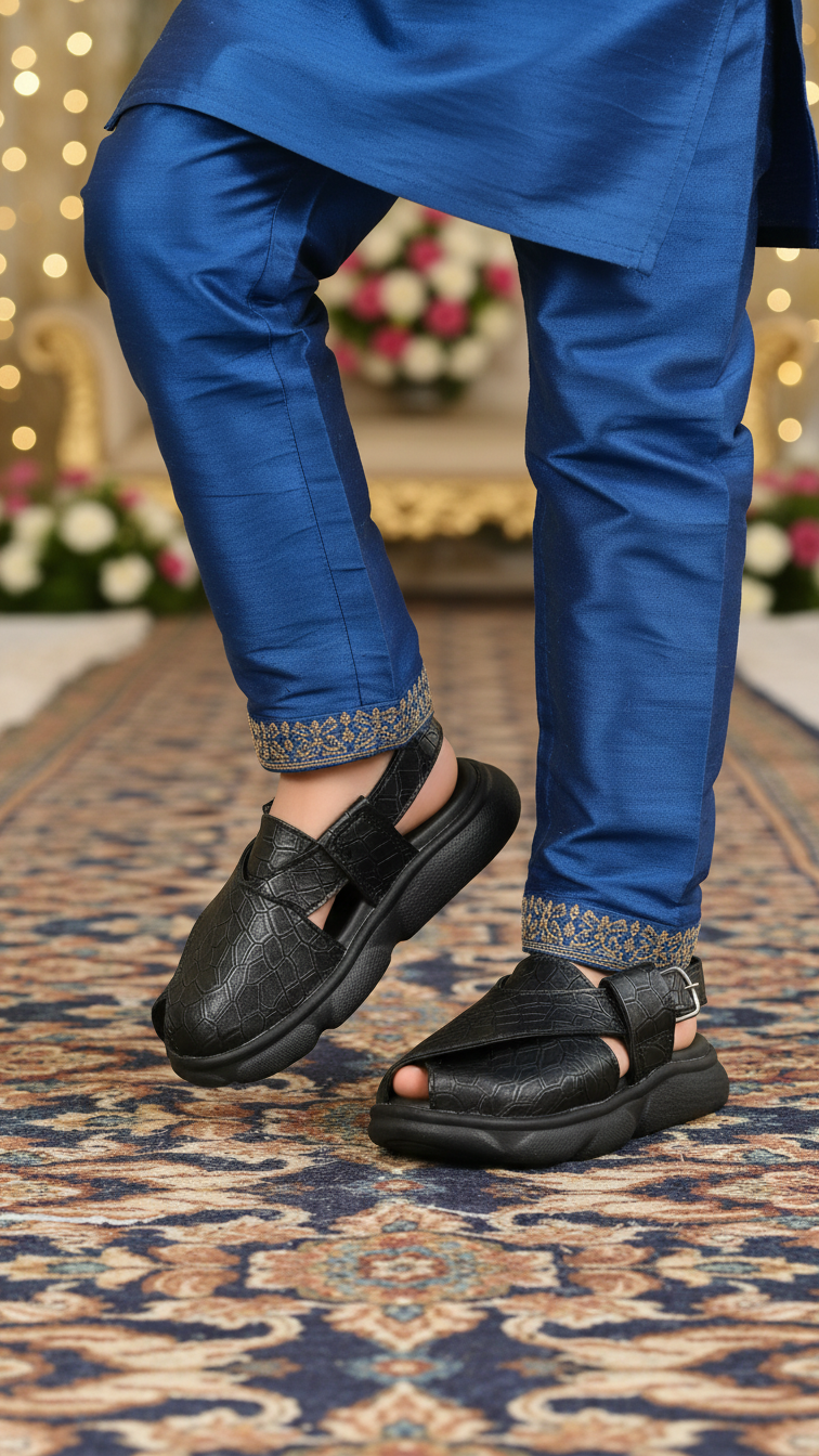 Boys Black Peshawari Chappal KD4725