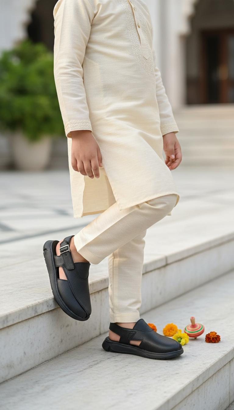 Boys Black Peshawari Chappal KD4995