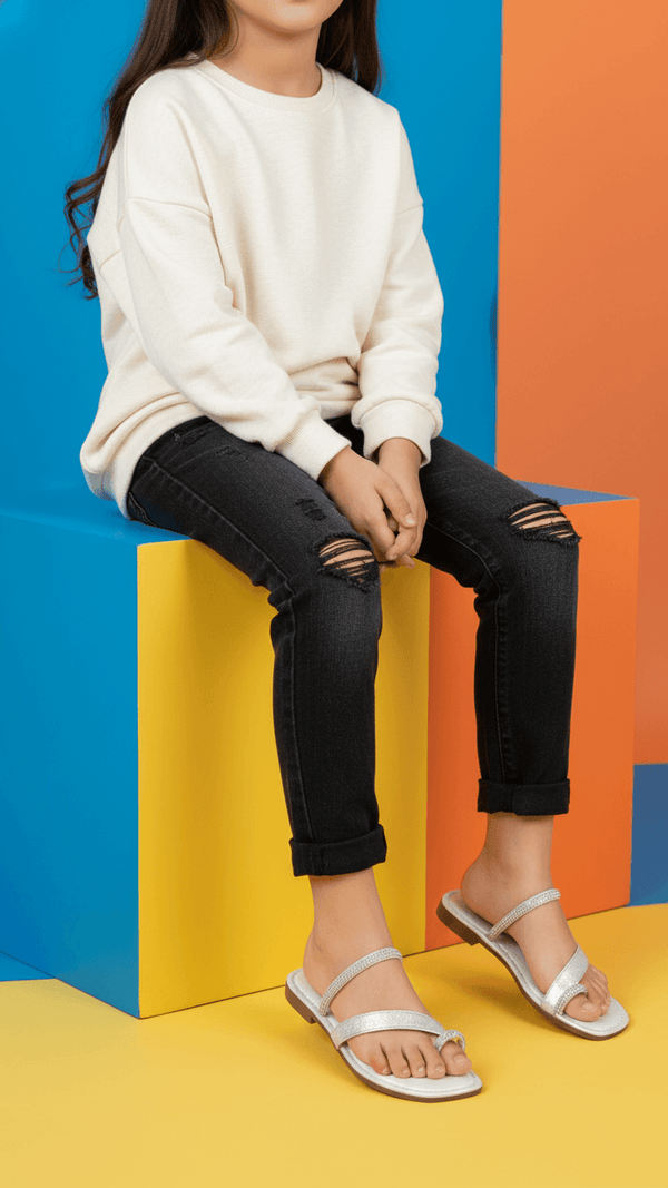 Girls Silver Casual Slipper KD5529