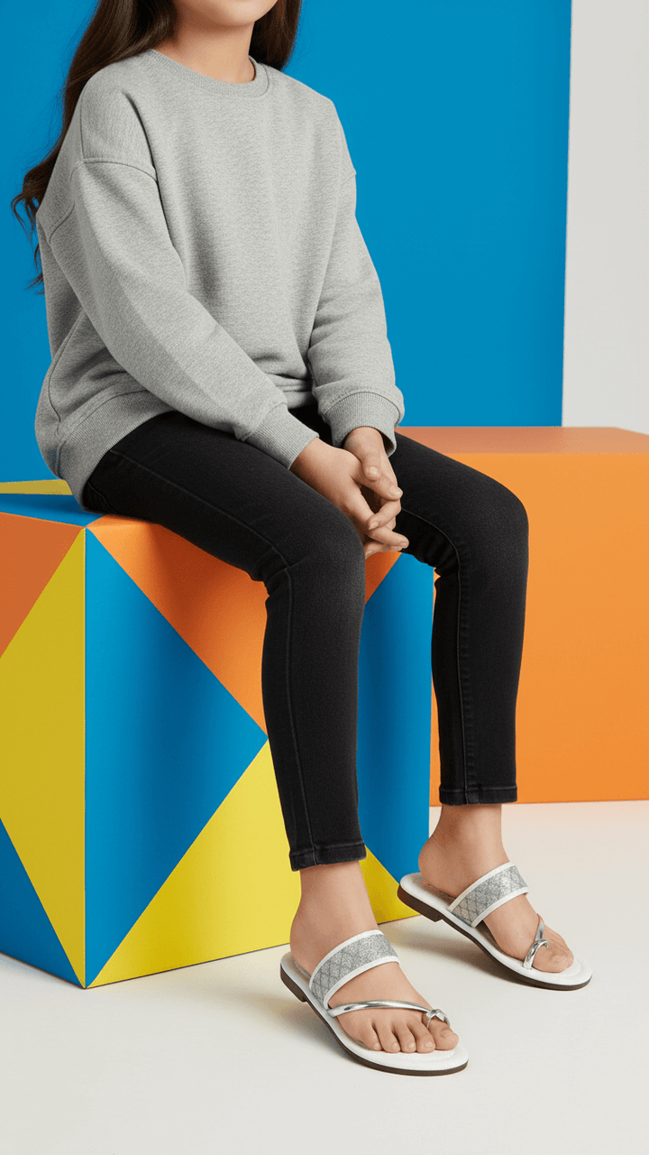 Girls Silver Casual Slipper KD5550