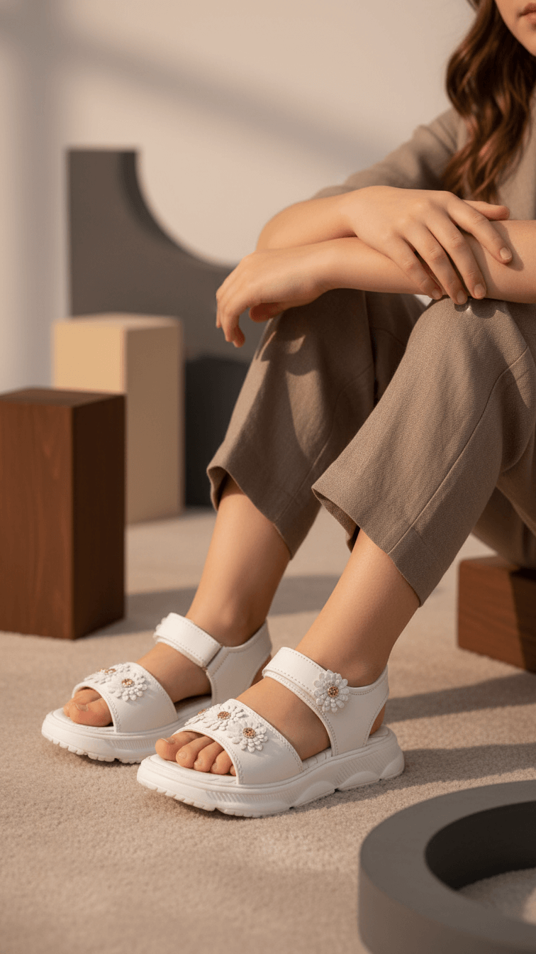 Girls White Casual Sandal KD5611