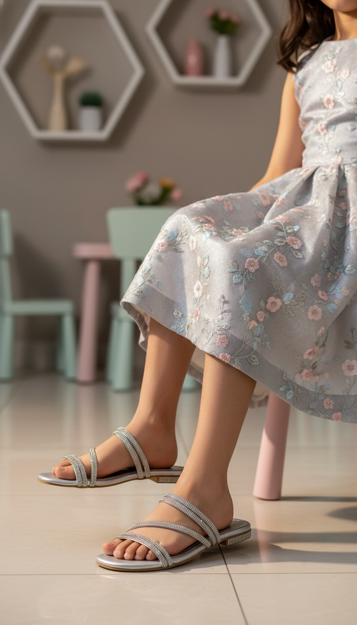 Girls Silver Fancy Slipper KD5894