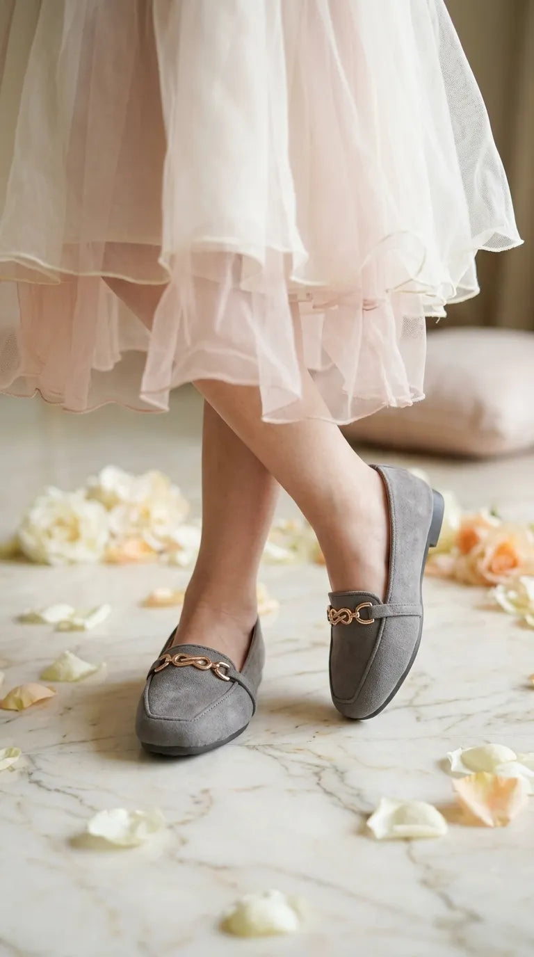 Girls Grey Casual Pumps KD8273