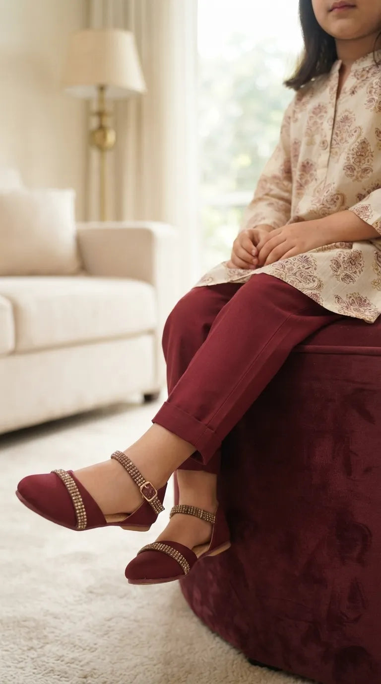 Girls Maroon Formal Pumps KD8280