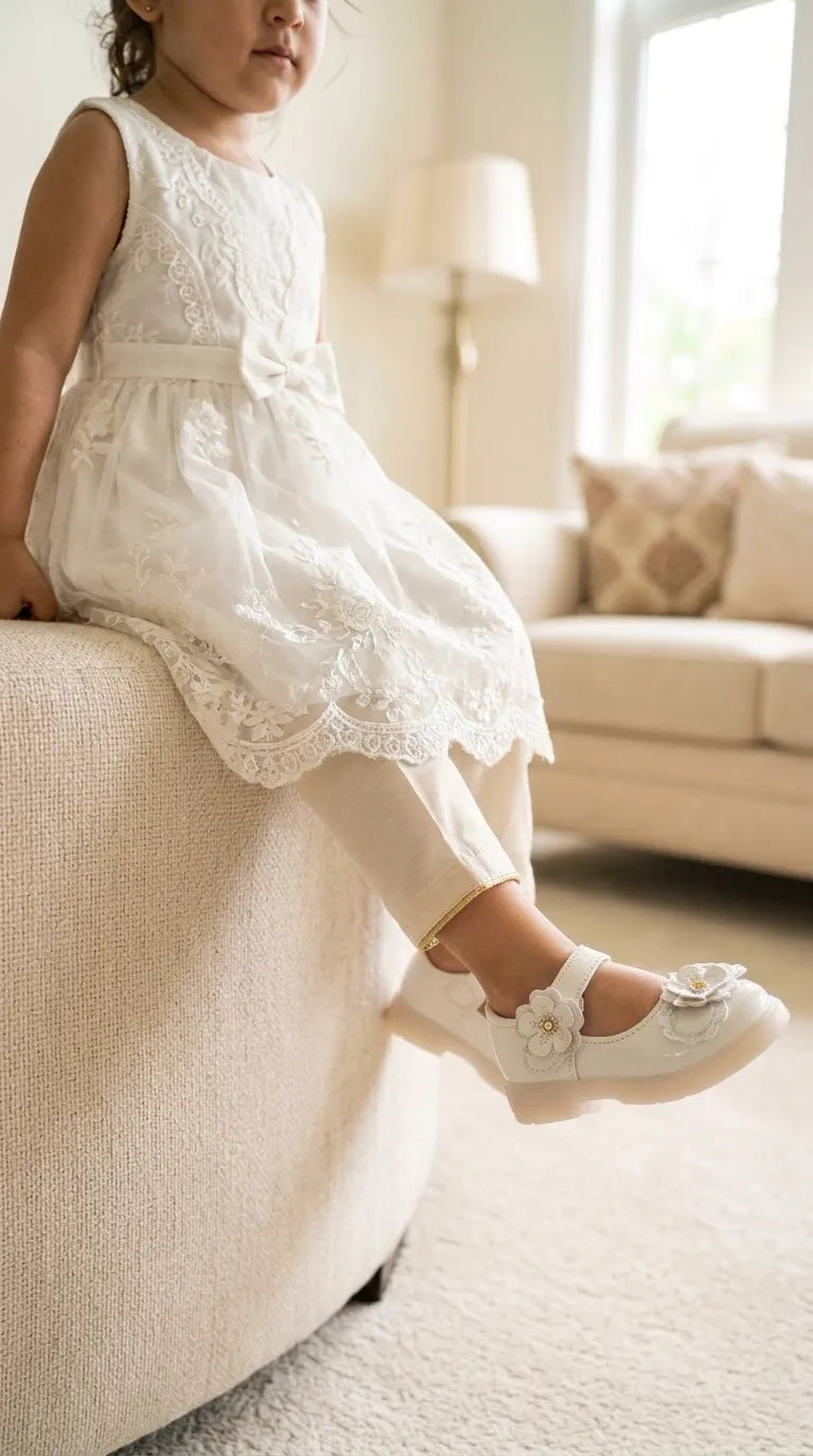 Girls White Formal Pumps KD8290