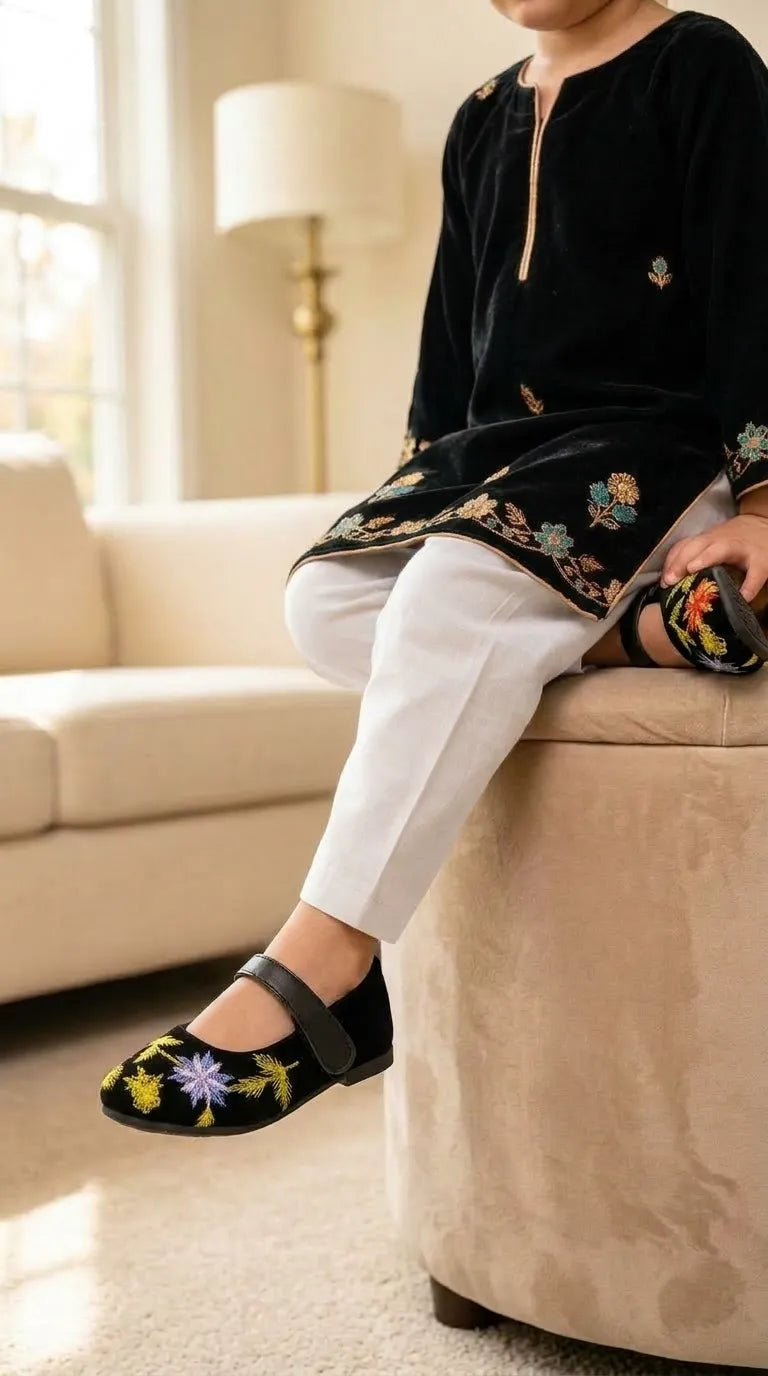 Girls Black Casual Pumps KD8365