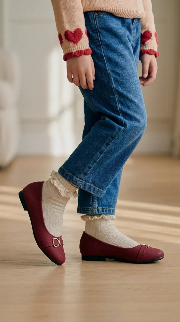 Girls Maroon Formal Pumps KD8406