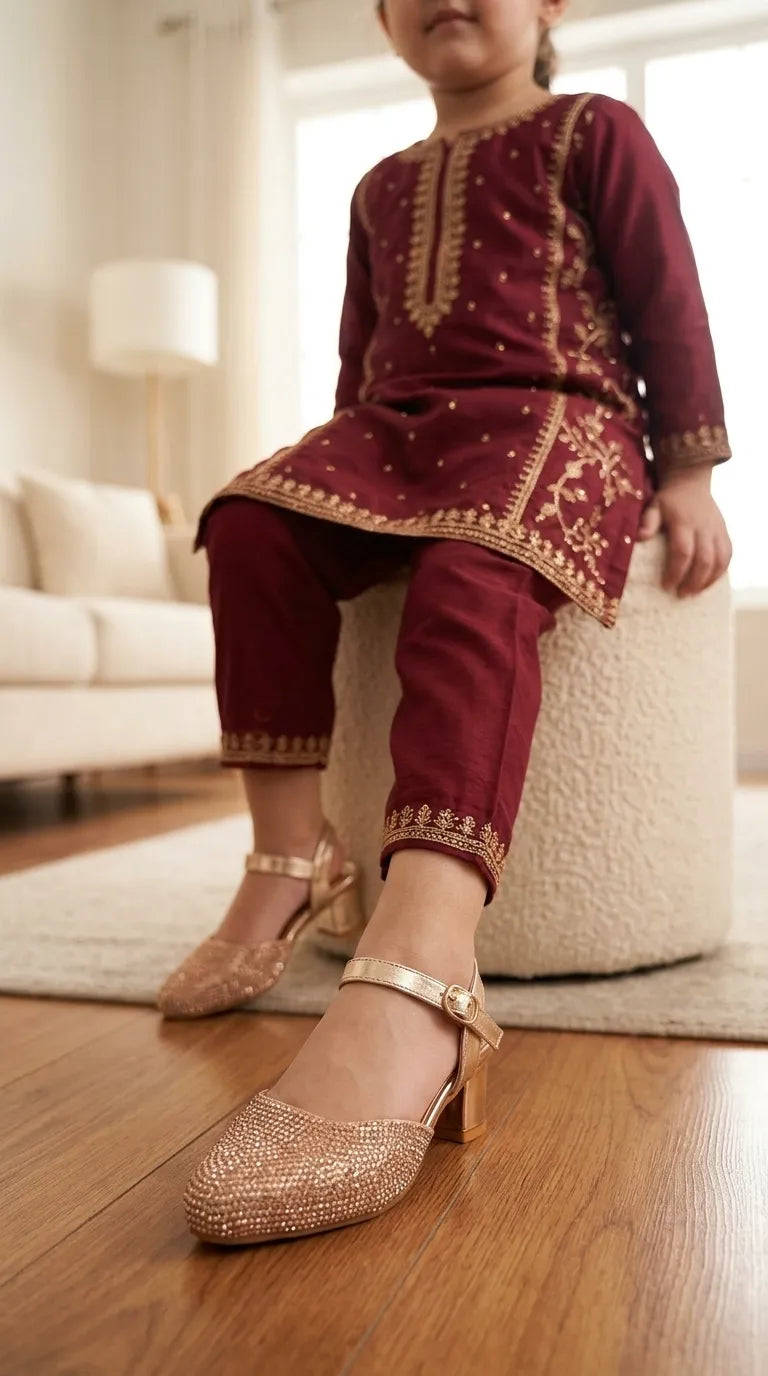 Girls Golden Fancy Court Shoes KD8465