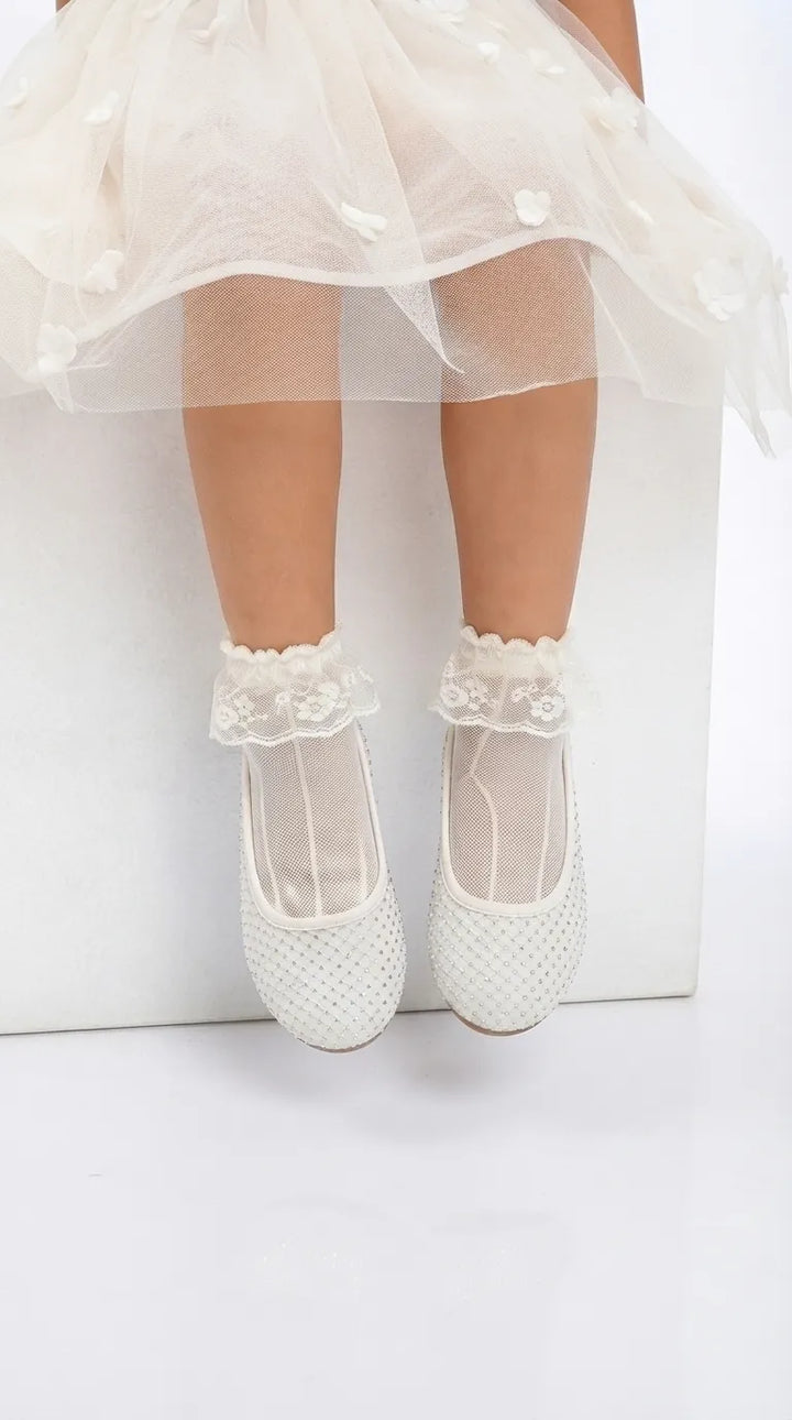Girls White Fancy Pumps KD8467