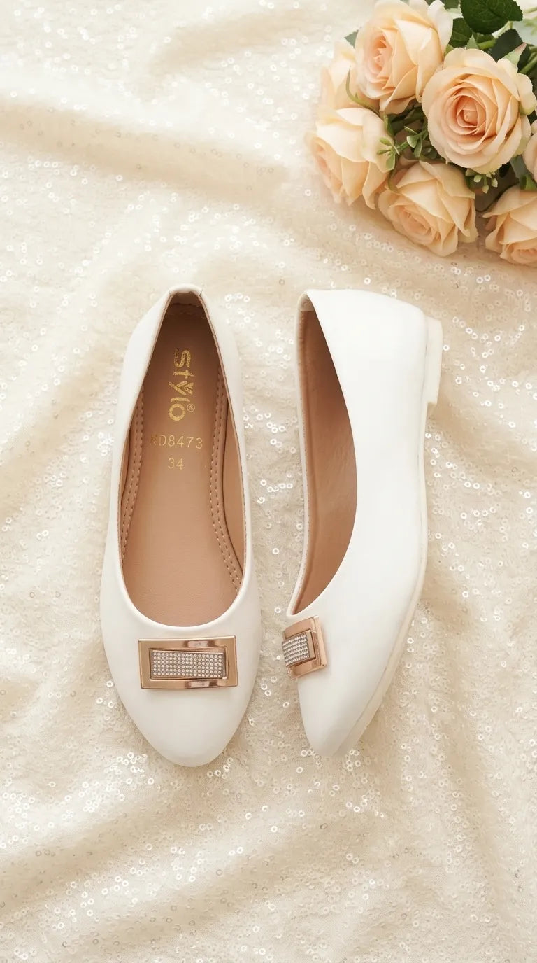 Girls White Formal Pumps KD8473