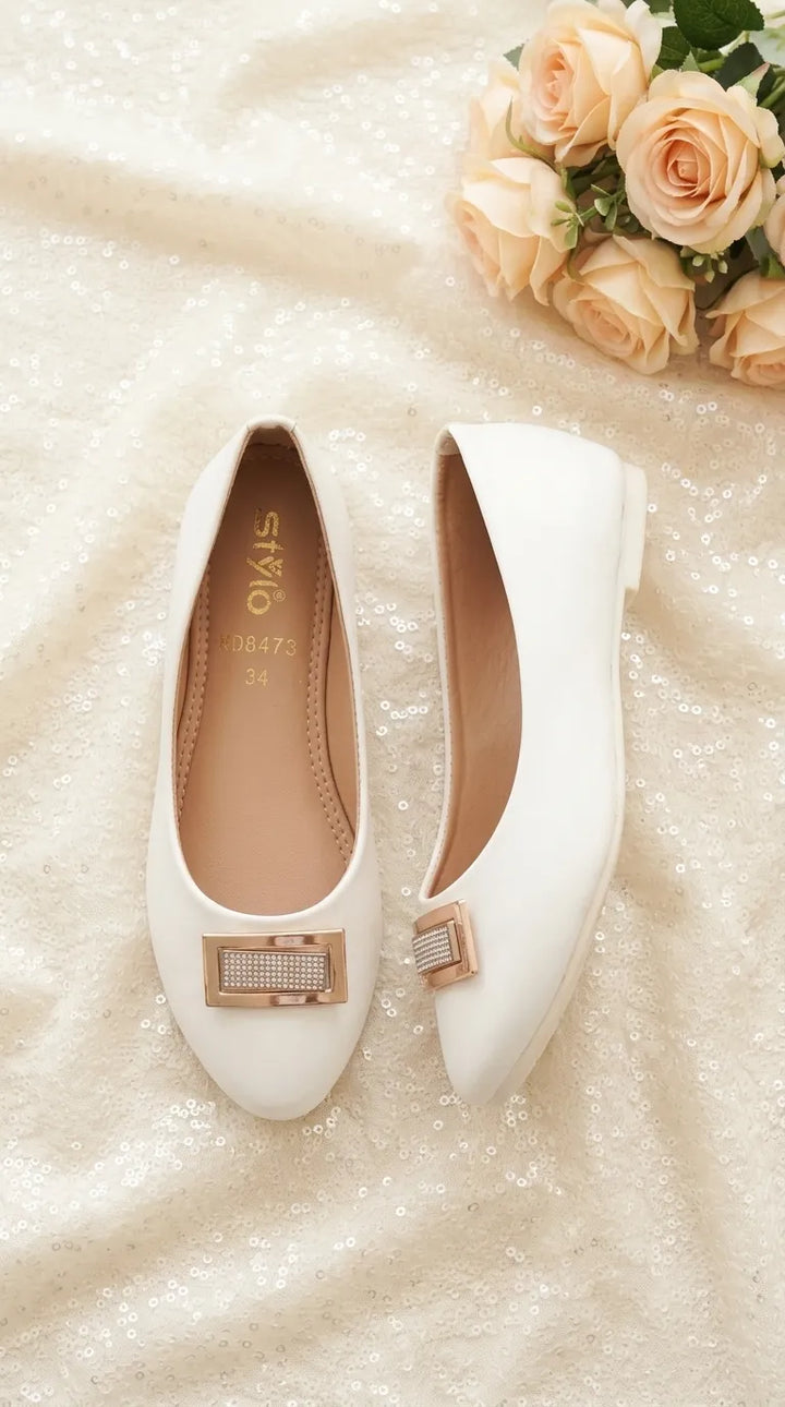 Girls White Formal Pumps KD8473