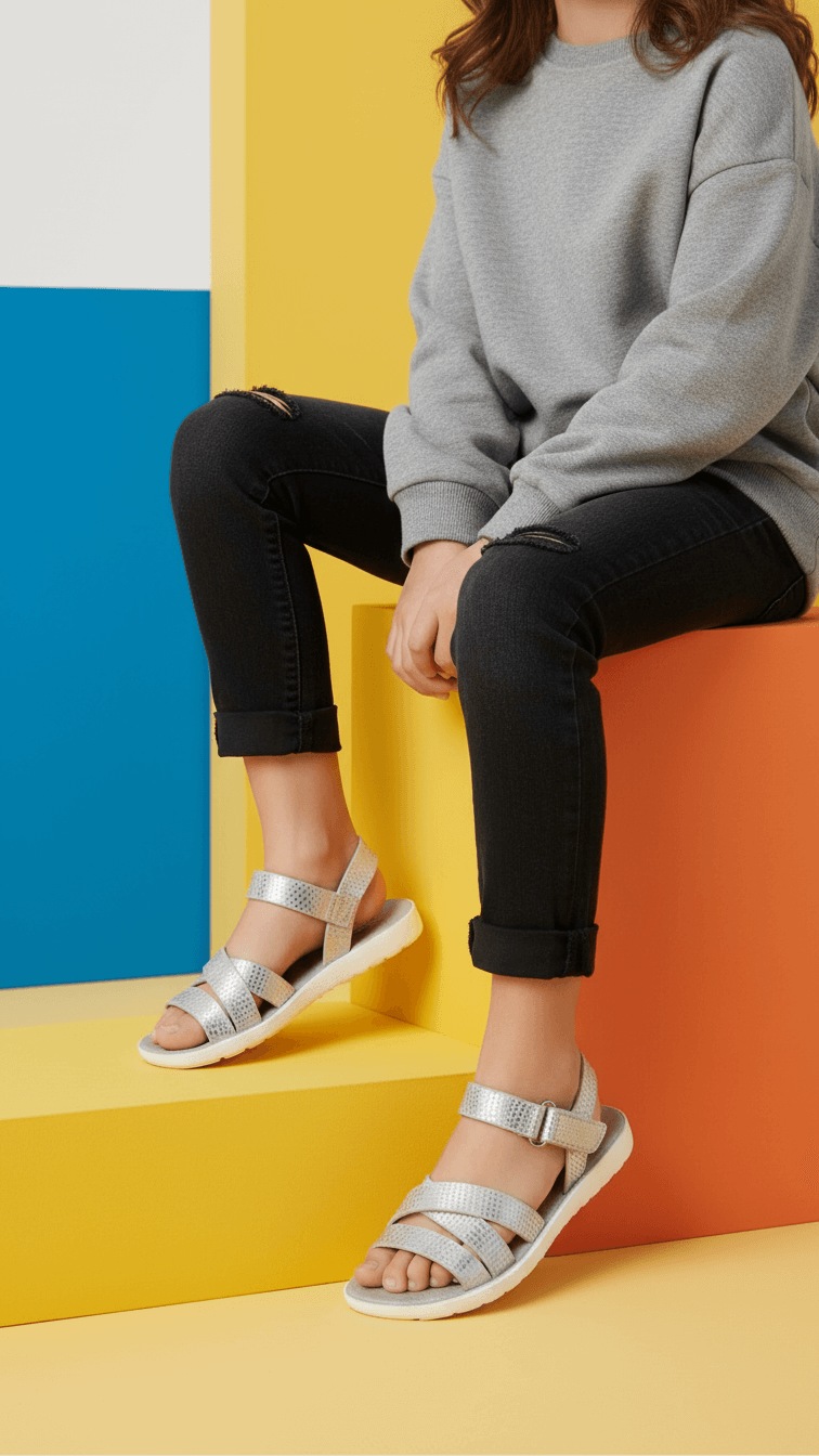 Girls Silver Casual Sandal KD9842