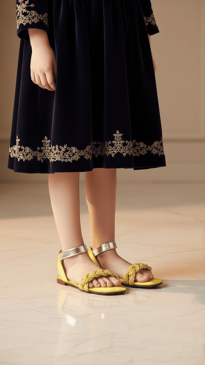 Girls Yellow Formal Sandal KD9855