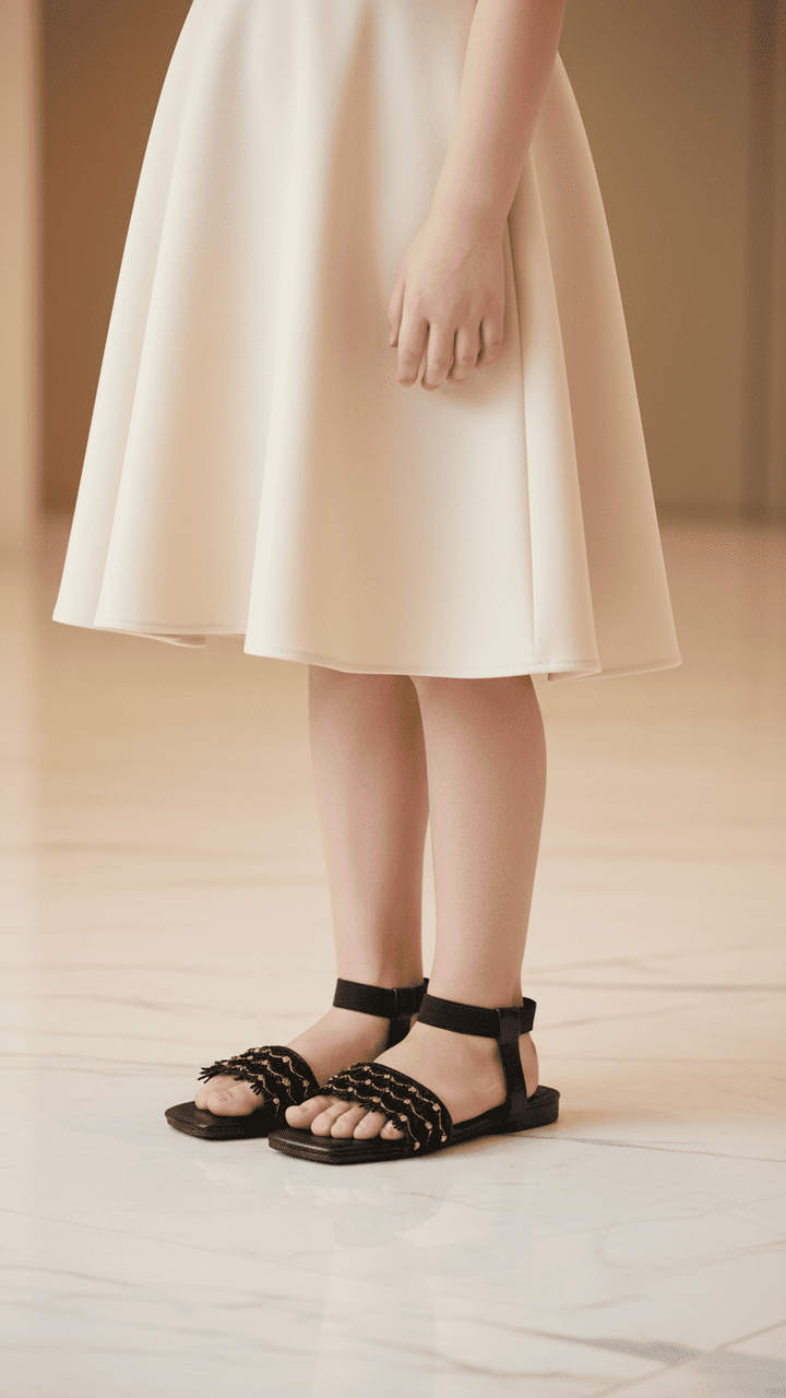 Girls Black Casual Sandal KD9876