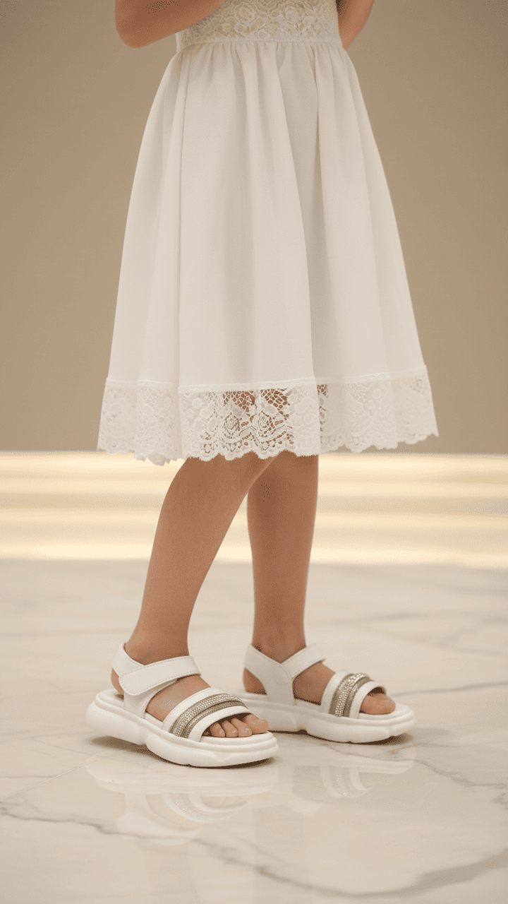 Girls White Casual Sandal KD9903