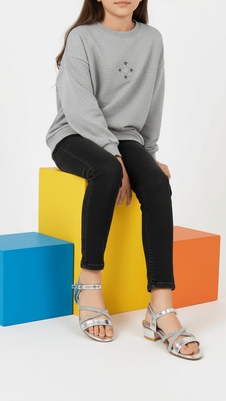 Girls Silver Fancy Sandal KD9921