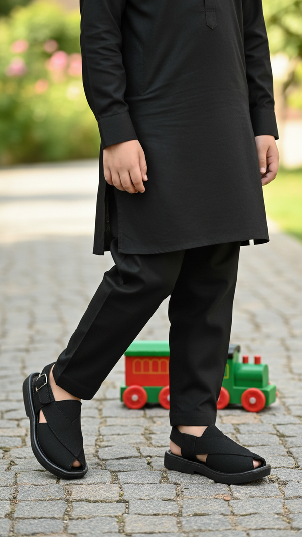 Boys Black Peshawari Chappal KD9939