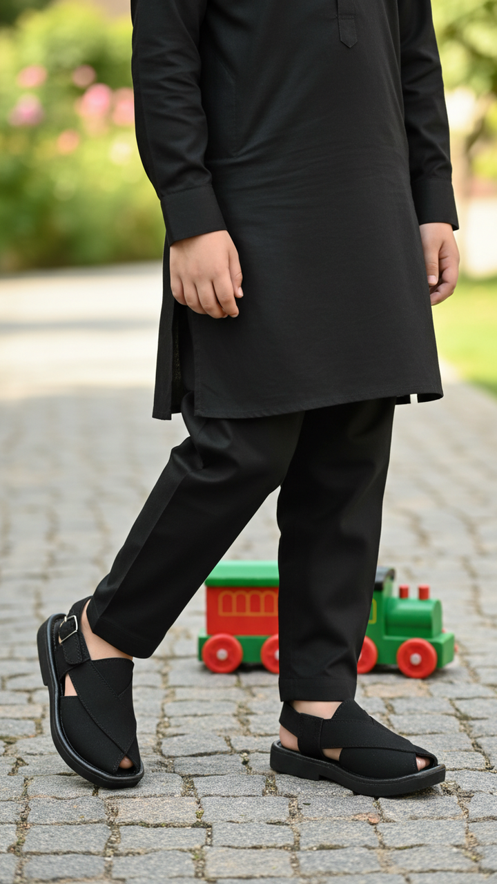Boys Black Peshawari Chappal KD9939