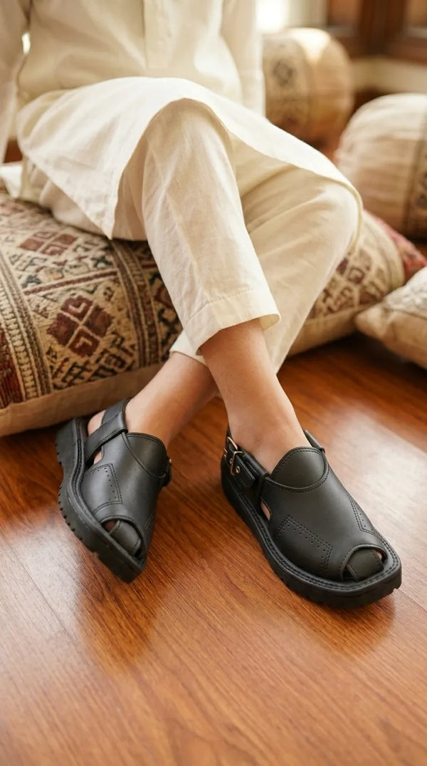 Boys Black Peshawari Chappal KD9946