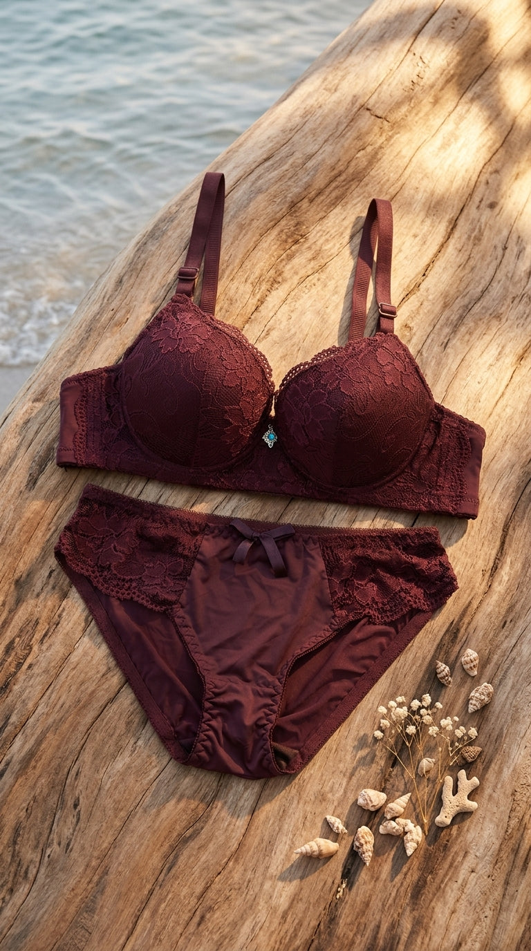 Purple Padded Bra Set For Women LB2034