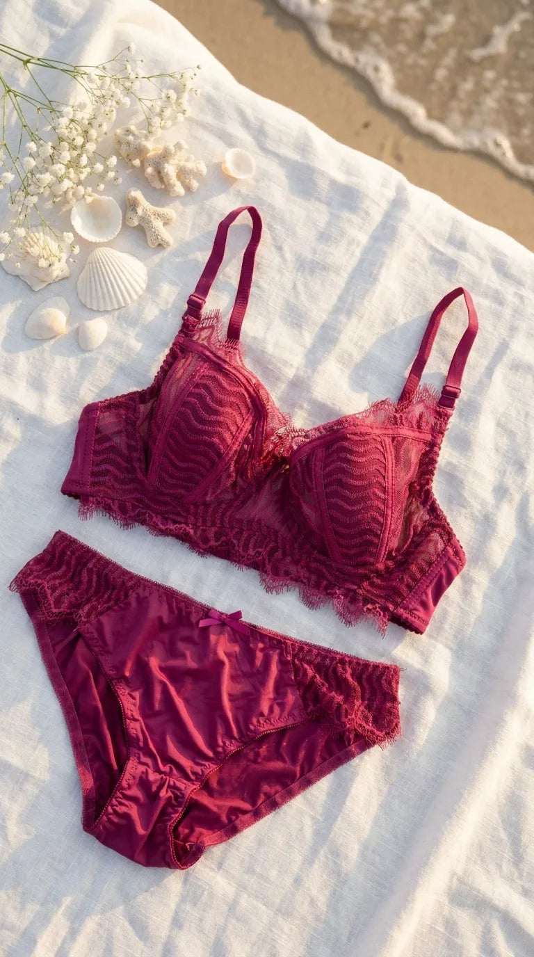 Maroon Padded Bra Set For Women LB2080