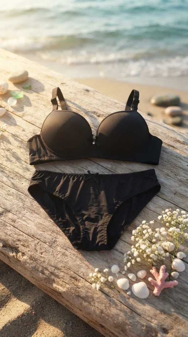 Black Padded Bra Set For Women LB2084