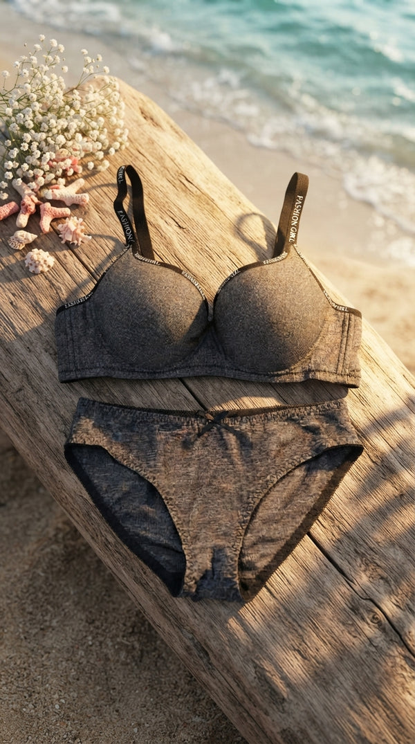 Black Padded Bra Set For Women LB2086