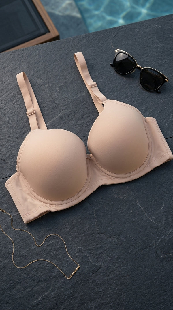 Cream/Pink Padded Bra For Women LB5105