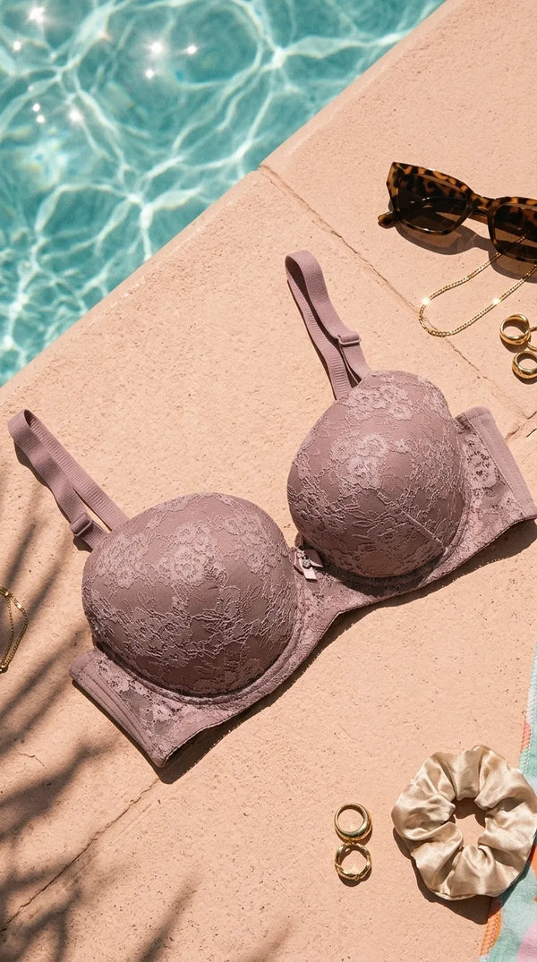 Cream/Grey Push-Up Bra For Women LB5437