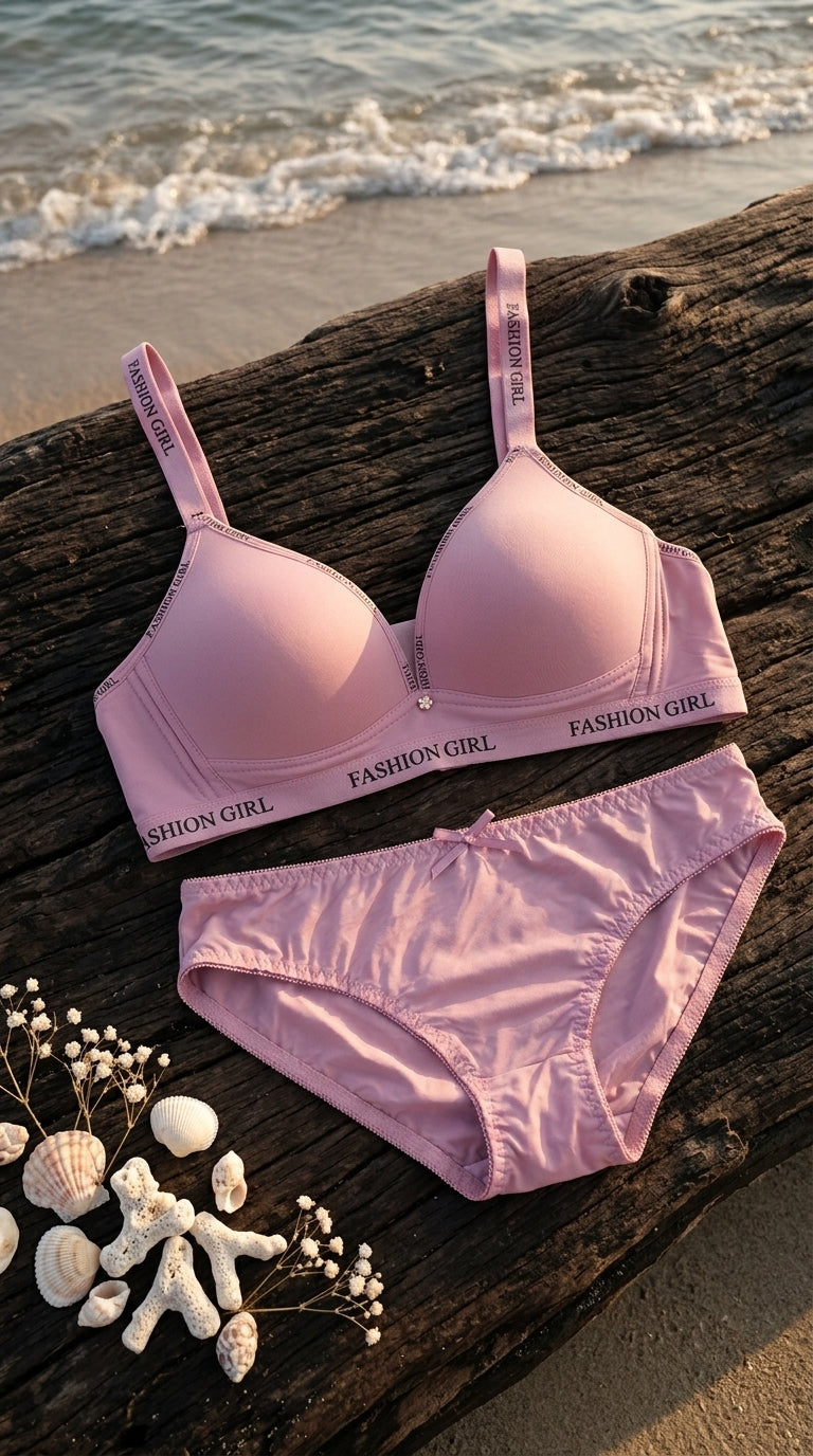 Cream/Grey Padded Bra Set For Women LB5446