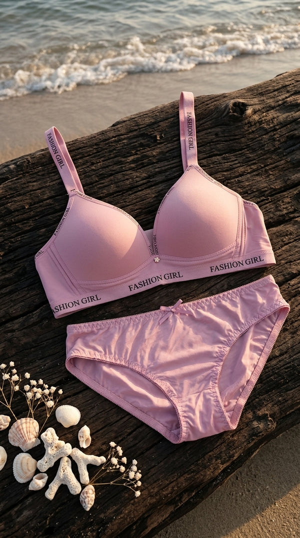 Cream/Grey Padded Bra Set For Women LB5446