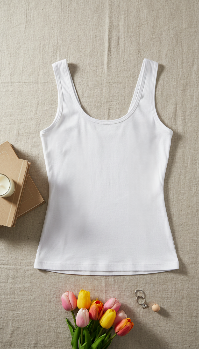 White Solid Tank Top LC0014