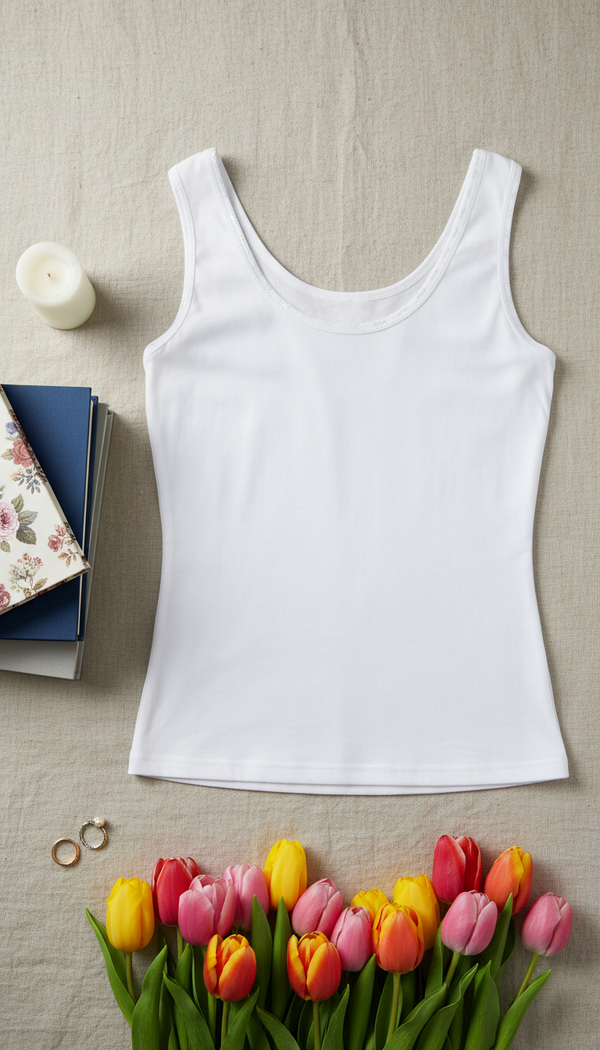 White Solid Tank Top LC0016