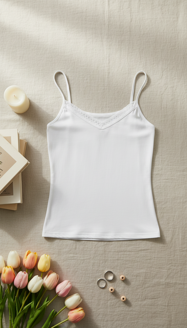 White Solid Tank Top LC0017