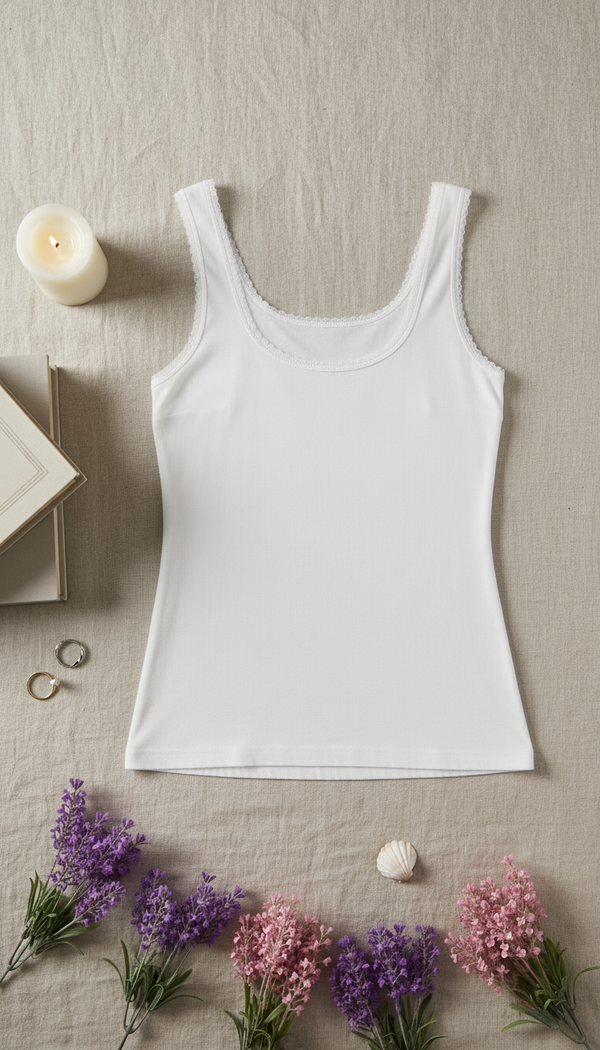 White Solid Tank Top LC0022