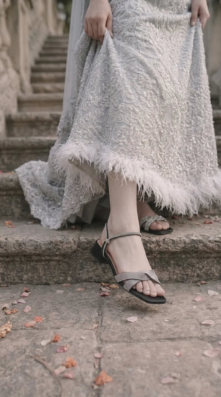 Black Fancy Sandal For Ladies LFN419