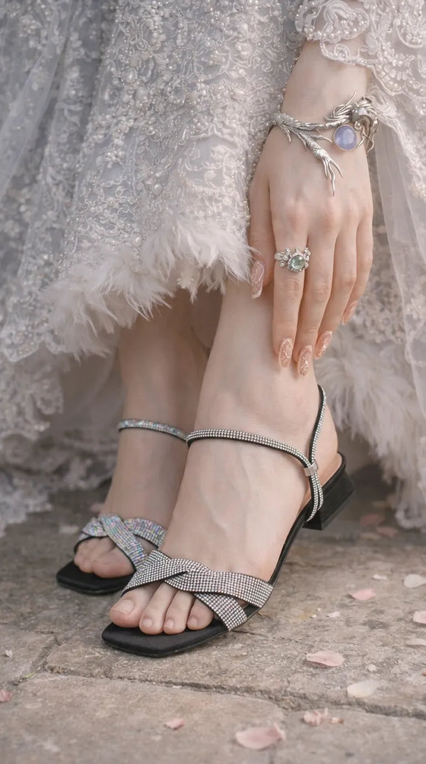 Black Fancy Sandal For Ladies LFN419