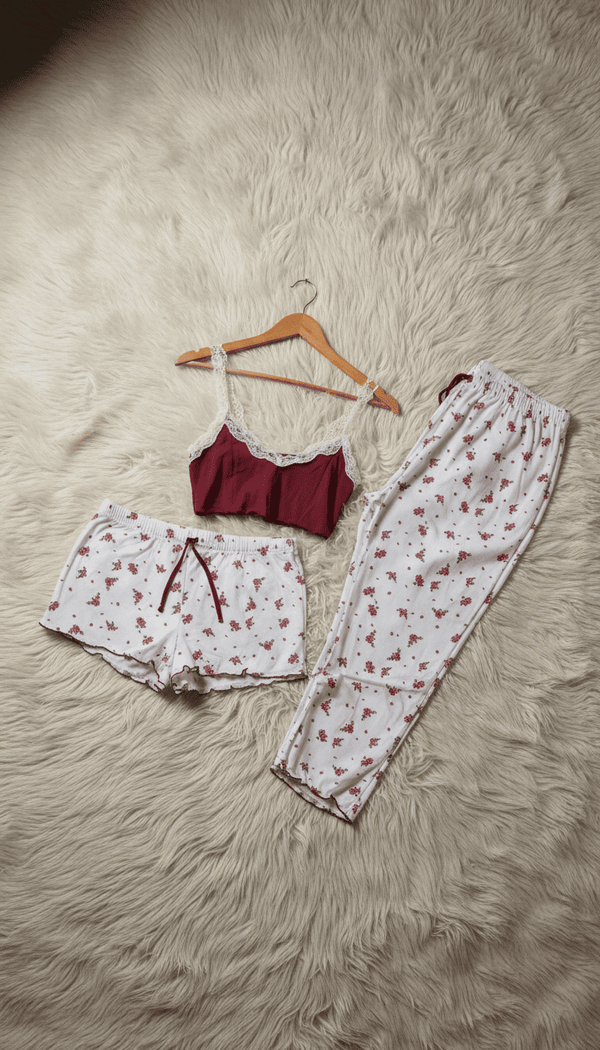 Maroon Nighty Set For Women LN0000