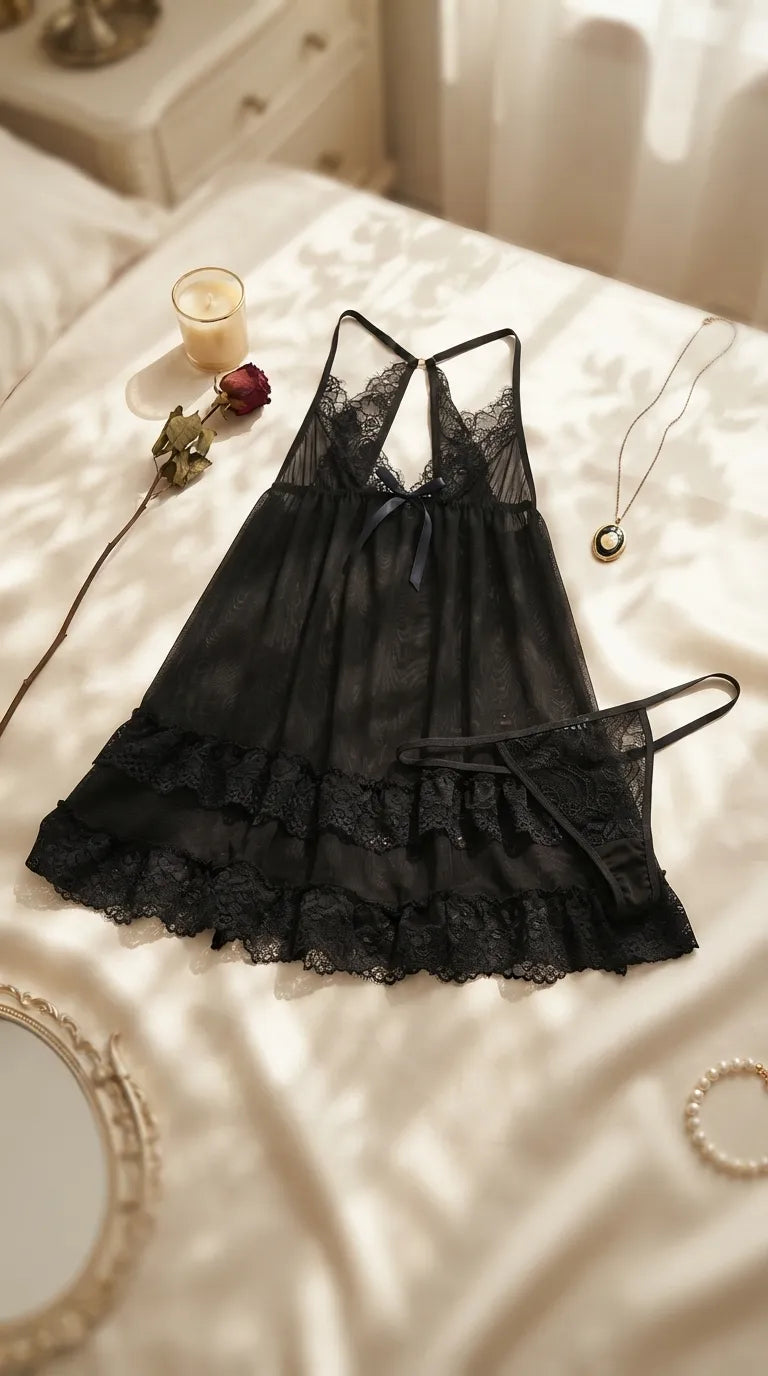 Black Short Nighty For Women LN0103