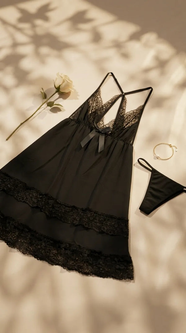 Black Short Nighty For Women LN0104