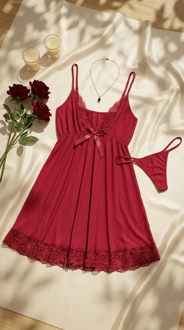 Maroon Short Nighty For Women LN0107