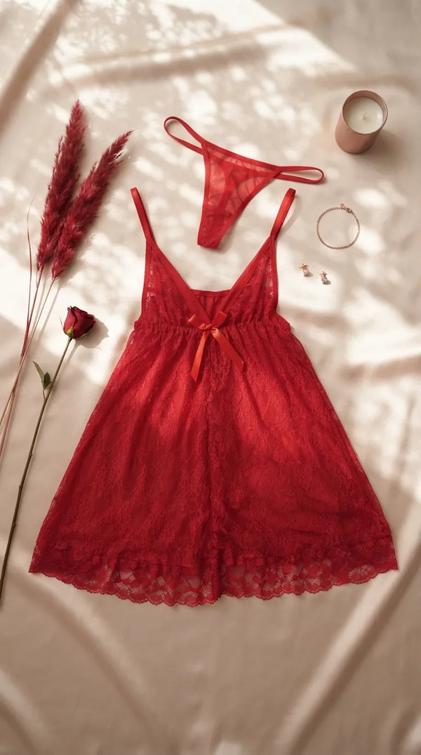 Red Short Nighty For Women LN0111